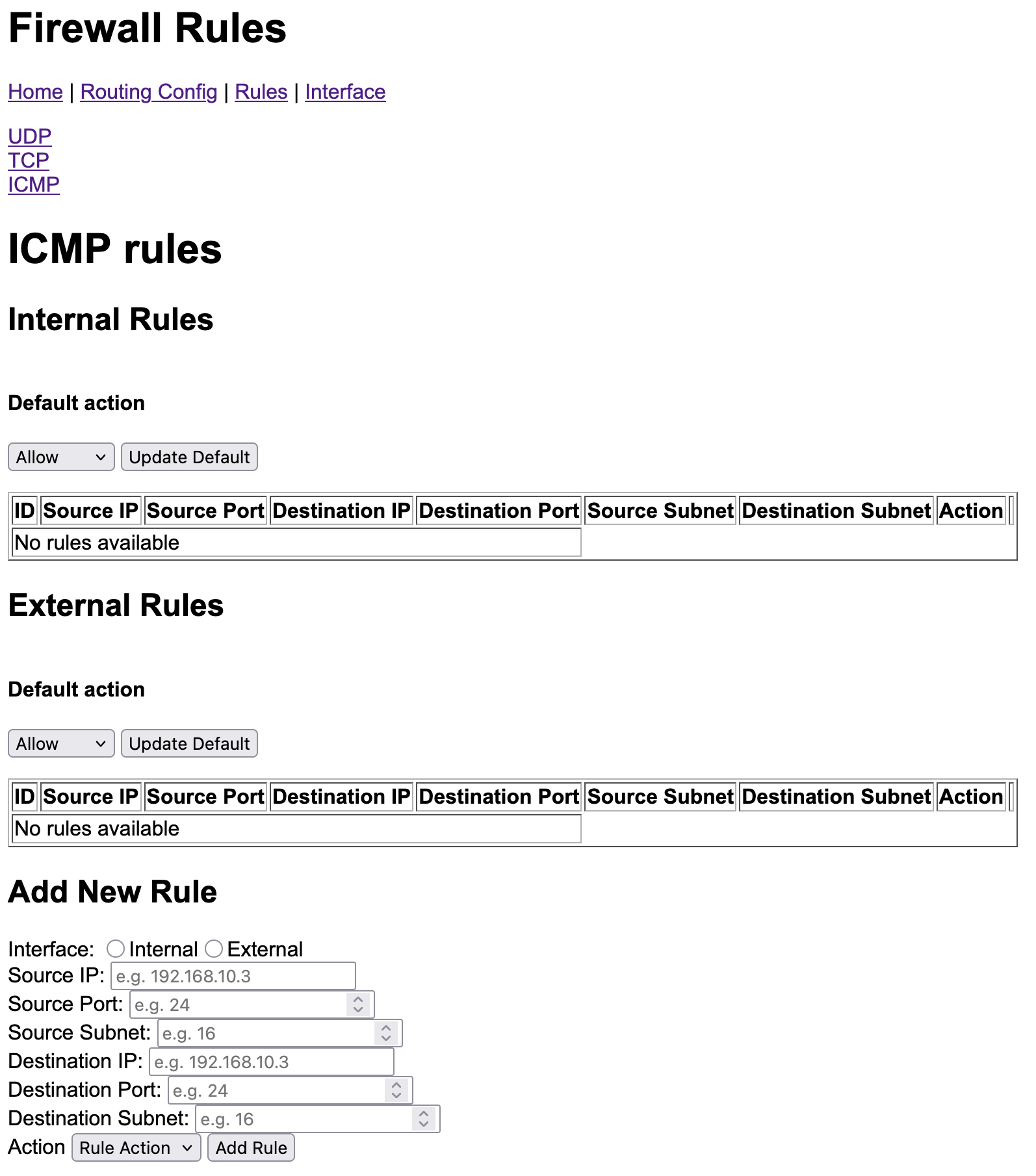Webserver GUI ICMP filter page